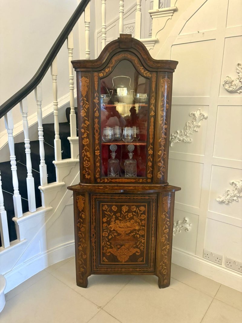 Antique 19th Century Quality Dutch Marquetry Corner Cabinet